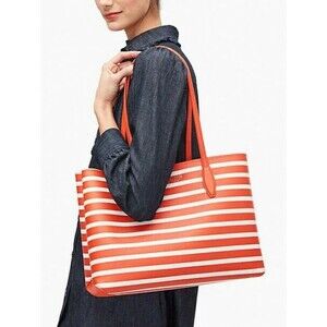 New Kate Spade All Day Sailing Stripe Large Tote Tamarillo Multi